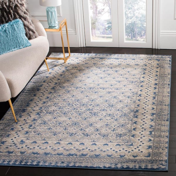 Brentwood Light Gray/Blue 8 ft. x 10 ft. Multi-Border Geometric Area Rug