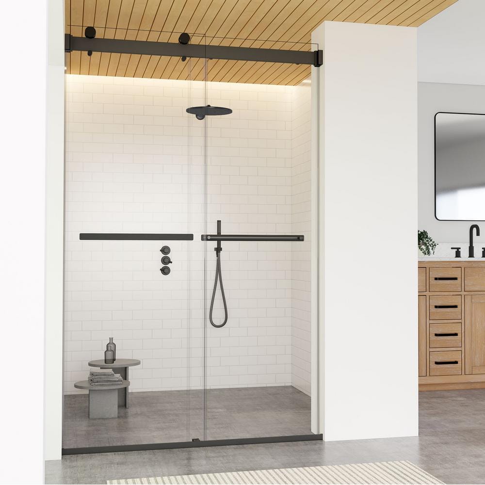 Matte Black Frameless Shower Door with Clear Glass, 48" W x 76" H