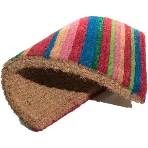 Traditional Coir, Multi-Color Stripes, 30 in. x 18 in. Natural Coconut Husk Door Mat