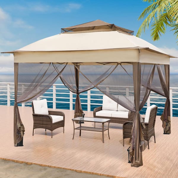 11 ft. x 11 ft. Patio Portable Gazebo Pop-Up Canopy Gazebo with Netting