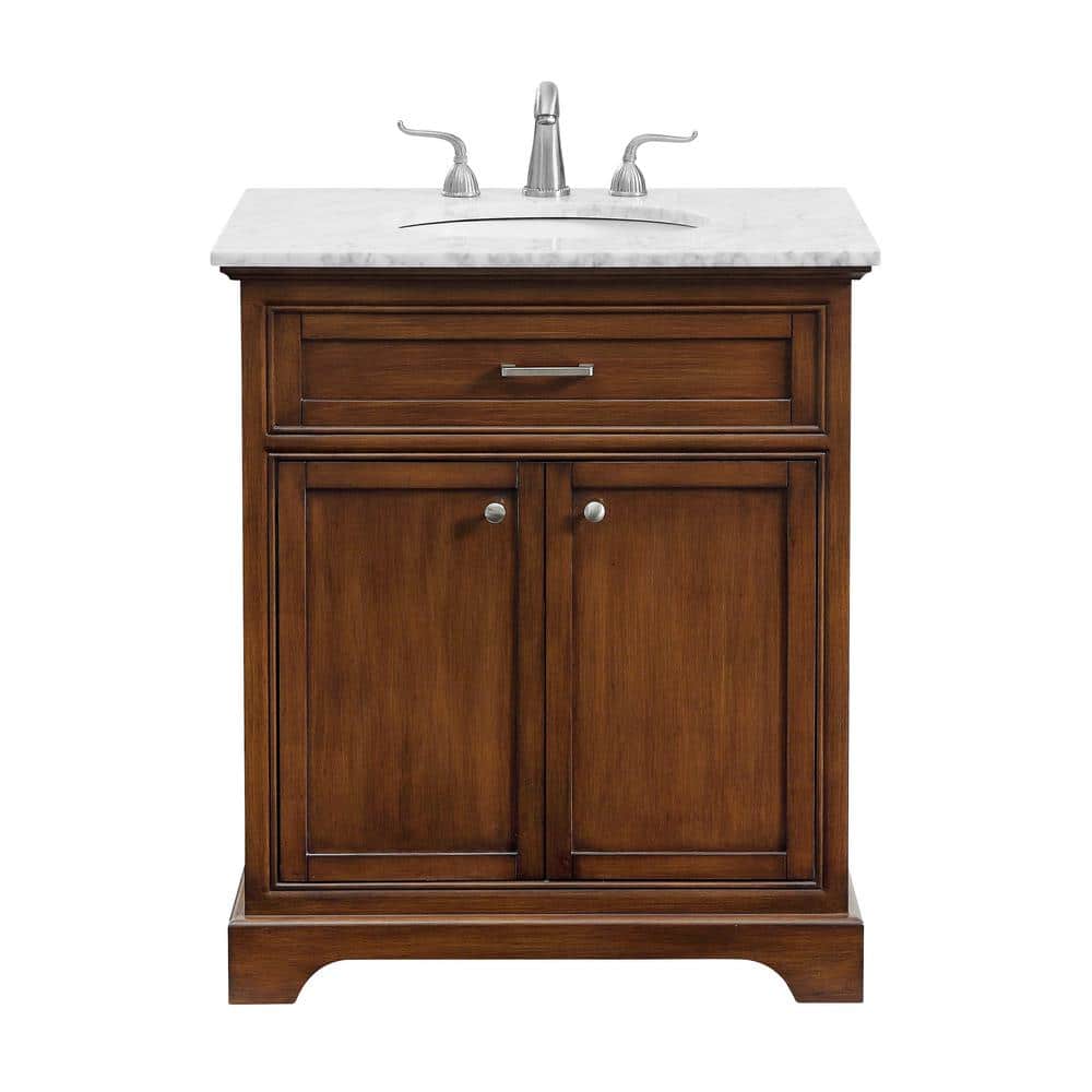 30 in. W x 21.5 in. D x 21.5 in. H Single Bathroom Vanity in Teak with Whit