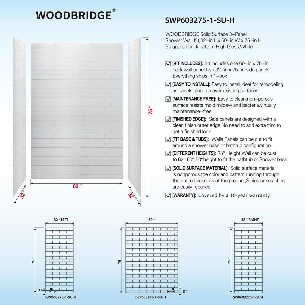 60'' White Matte Black Trim Rectangular Alcove Shower Kit
