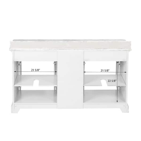Windlowe 61 in. Double Sink White Bath Vanity with White Carrara White Marble Top (Assembled)