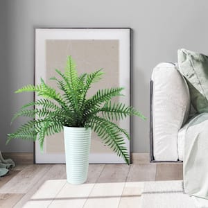 36 in. Fern Plant in White Ribbed Metal Planter
