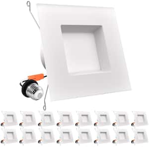 5/6 in. Square LED Can Light 5 Color Selectable Remodel Integrated LED Recessed Light Kit Baffle Trim 16-Pack