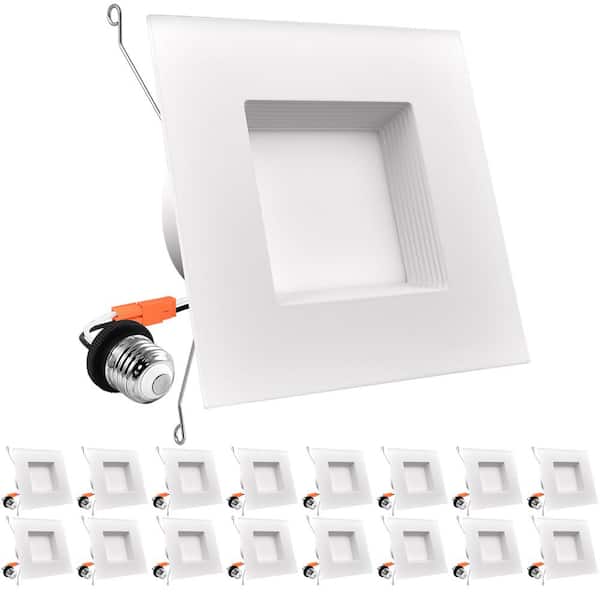 LUXRITE 5/6 in. Square LED Can Light 5 Color Selectable Remodel Integrated LED Recessed Light Kit Baffle Trim 16-Pack