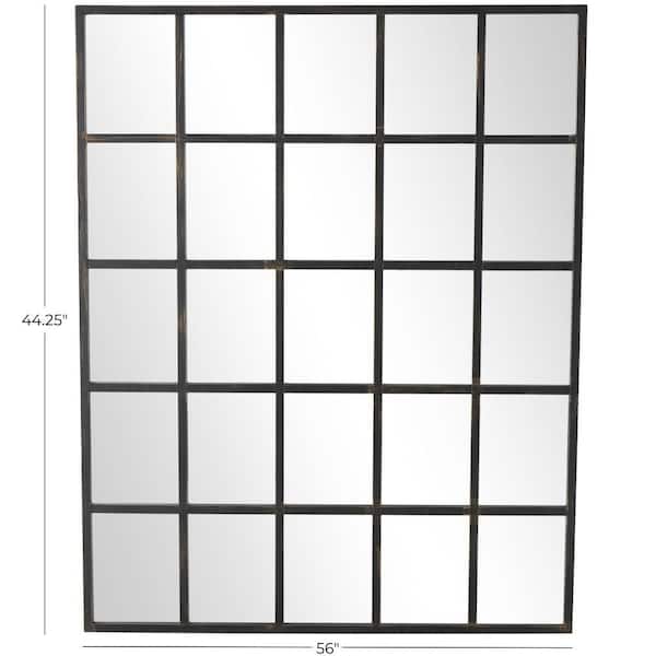 44 in. x 56 in. Window Pane Inspired Rectangle Framed Black Wall Mirror