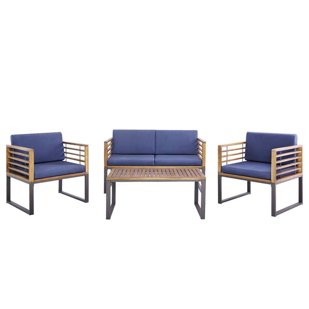 Costway 4Piece Acacia Wood Patio Conversation Set Chair Table Loveseat
