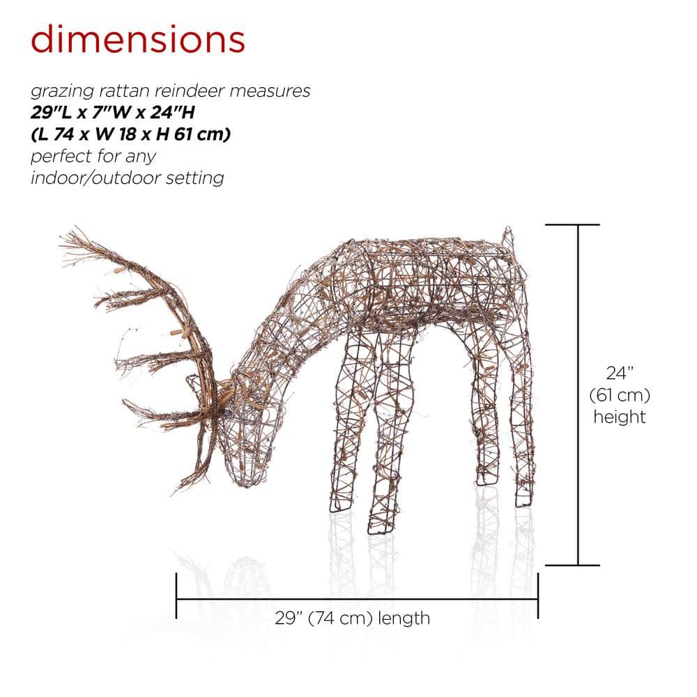 24" Warm White Pre-lit Rattan Reindeer Statue