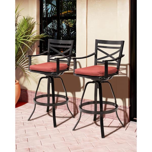 Pellebant Swivel Cast Aluminum Outdoor Bar Stool with Sunbrella Red