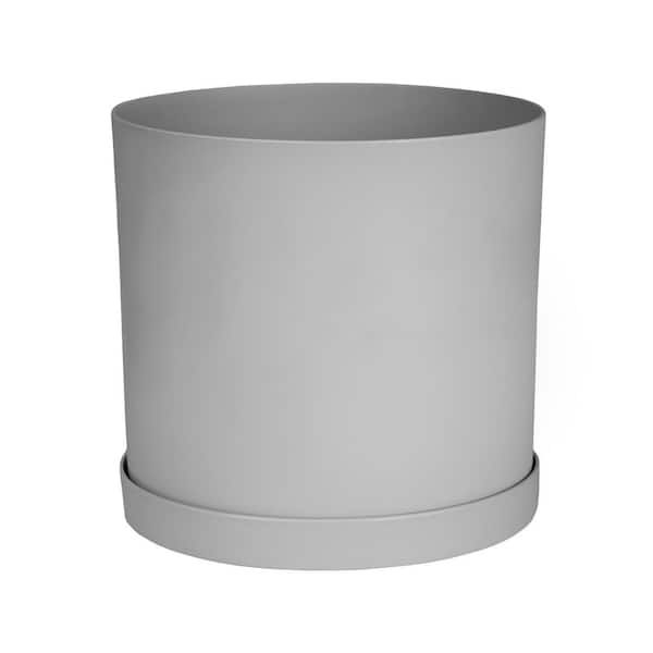Bloem Mathers Resin Planter with Saucer Tray 10 in. Cement Gray