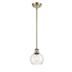 Athens 60-Watt 1 Light Antique Brass Shaded Mini Pendant Light with Seeded glass Seeded Glass Shade