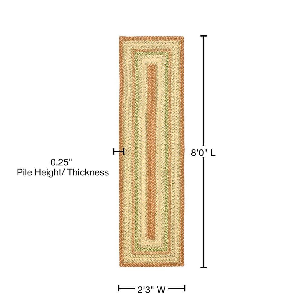 Handmade Braided Rust and Green Synthetic Runner Rug