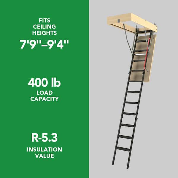 LME 7 ft. 9 in. to 9 ft. 4 in. Insulated Steel Attic Ladder, 22.5 in. x 47 in. with 400 lb. Maximum Load Capacity