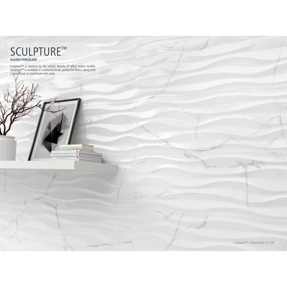 Sculpture White Matte Porcelain Stone Look Tile 12" x 24"
