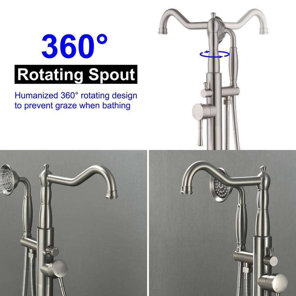 Brushed Nickel Freestanding Tub Faucet with Hand Shower