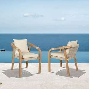 Cypress Light Brown Eucalyptus Wood Outdoor Dining Chair with Ivory Cushion (2-Pack)