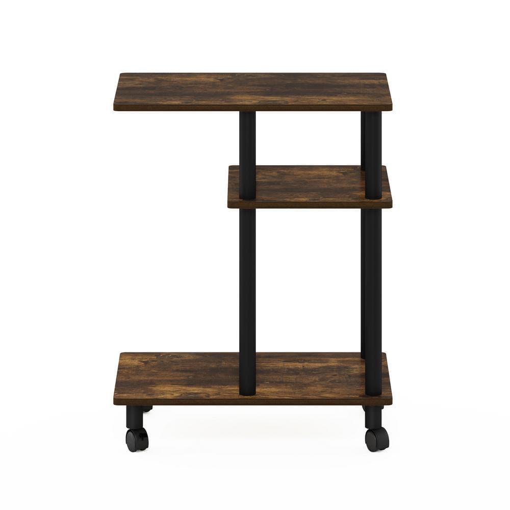 Amber Pine & Black Engineered Wood U-Shaped Side Table on Casters