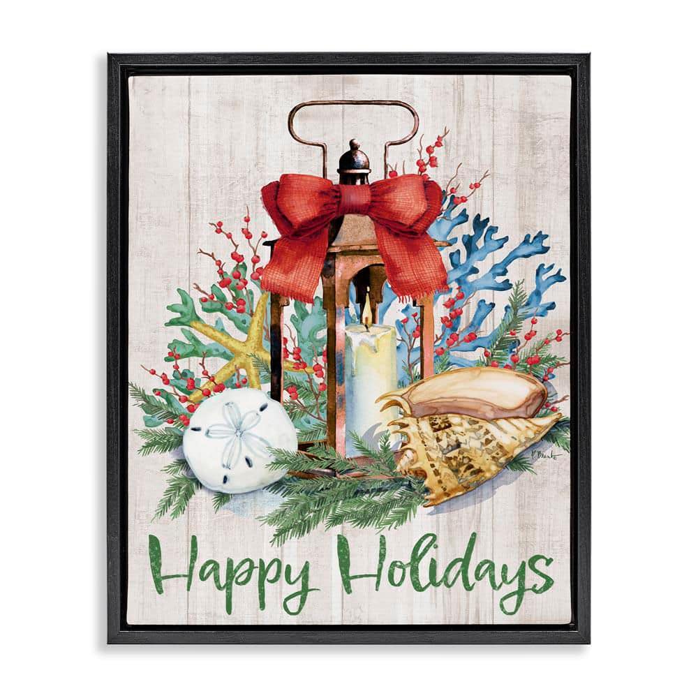 Happy Holidays Nautical Lantern by Paul Brent Black Floater Frame Typography Graphic Art Print 31 in. x 25 in. price history on PriceWatchPro