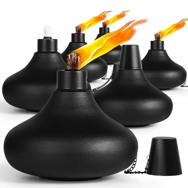 6 Pack Metal Table Top Torches,24.5 oz Citronella Torches for Outside,Refillable Flame Light Torch with Wicks and Covers