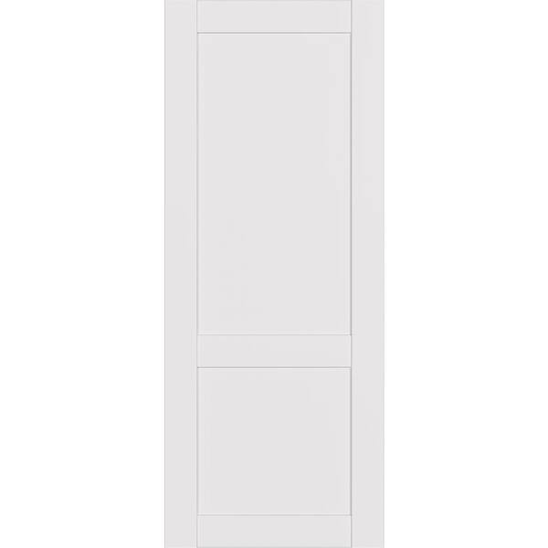 2-Panel Shaker 18 in. W. x 84 in. No Bore Snow White Solid Composite Core Wood Interior Door Slab