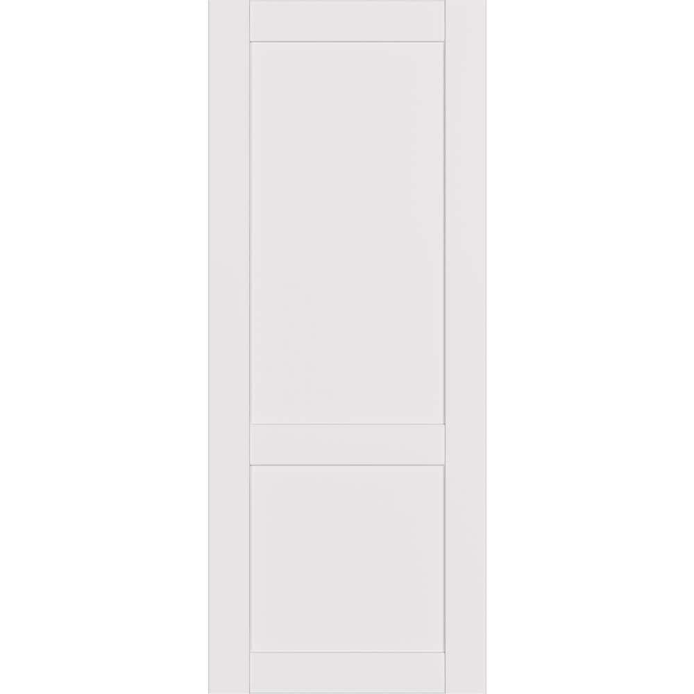 2 Panel Shaker 28 in. x 96 in. No Bore Snow White Solid Composite Core Wood Interior Door Slab -  Belldinni, us000308496