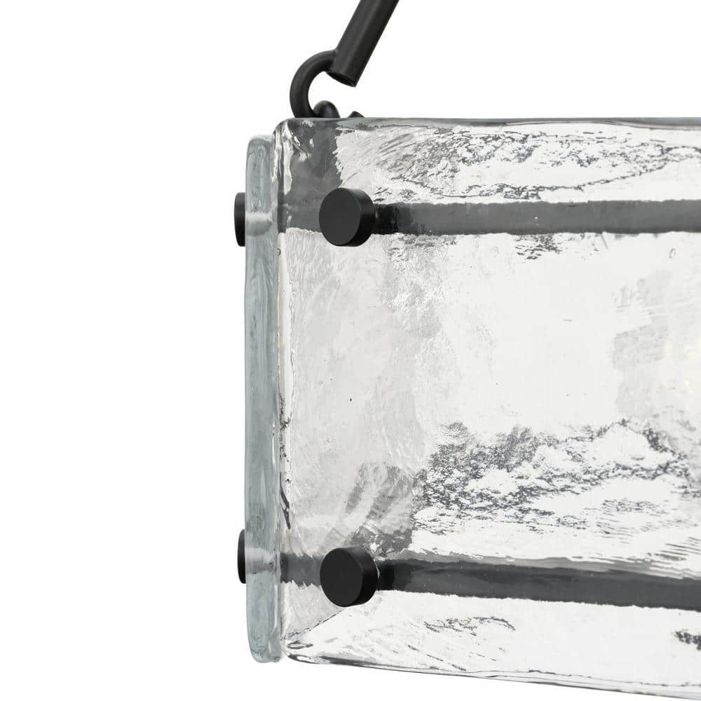 Rivera Matte Black 4-Light Chandelier with Textured Glass