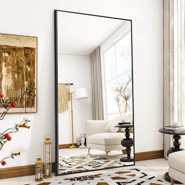 Sxiawe 32 in. W x 71 in. H Modern Rectangular Frame Aluminum Alloy Black Oversized Standing Mirror Floor Mirror