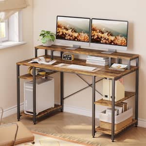 55.12 in. Rustic Brown Computer Desk with Monitor Stand