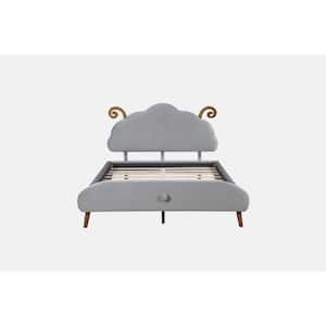 Gray Plywood Frame Full Size Upholstered Platform Bed with Sheep-Shaped Headboard