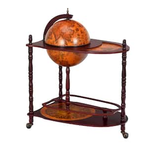 Brown Vintage Globe Rolling Wine Bar Kitchen Cart With Extra Shelf