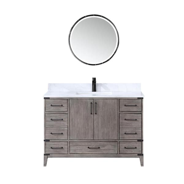 ROSWELL Zaragoza 48 in. W x 22 in. D x 34 in. H Single Sink Bath Vanity in Grey with White Composite Stone Top and Mirror