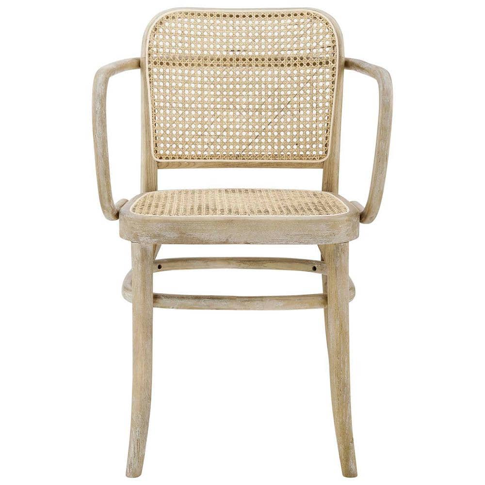 Winona Gray Elm Wood and Rattan Cane High Arm Chair