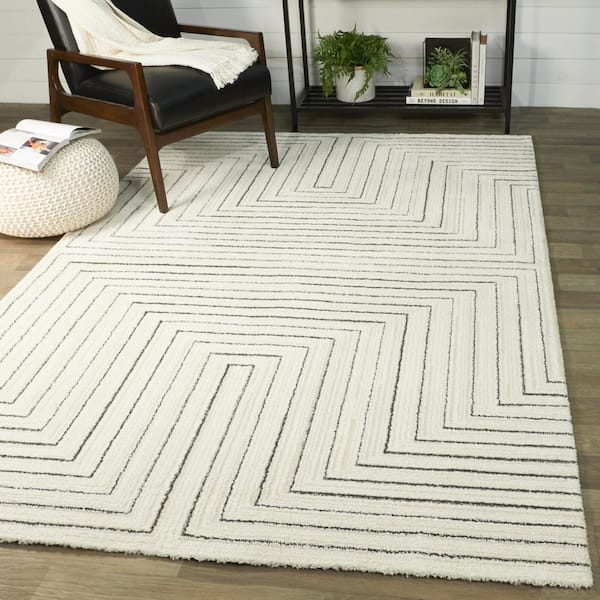 Carmody Cream 7 ft. x 9 ft. Modern Stripe Area Rug