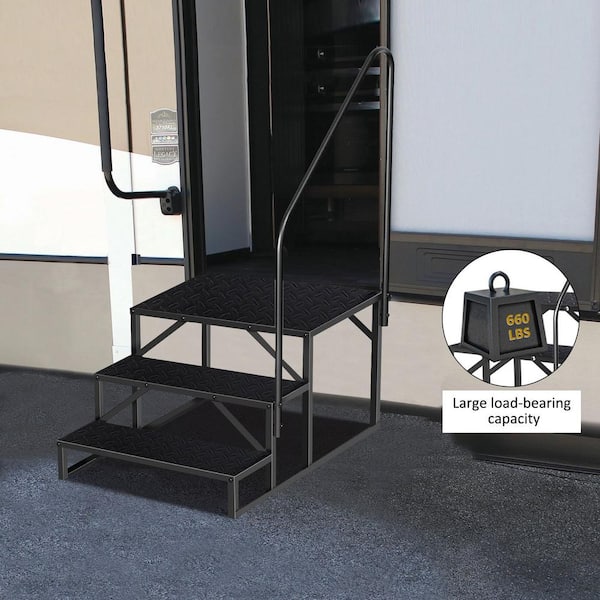 RV Steps, Hot Tub Steps With Handrail, 3 Step Stool Ladder, Anti-Slip