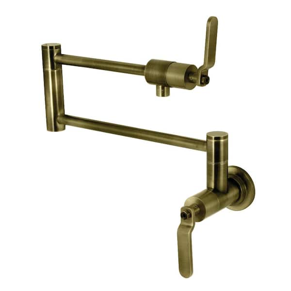Kingston Brass Whitaker Wall Mount Pot Filler Faucet in Antique Brass