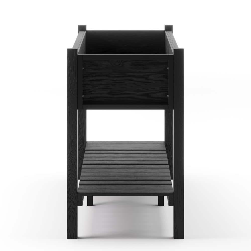 Black Elevated Poly Raised Garden Bed with Storage Shelf