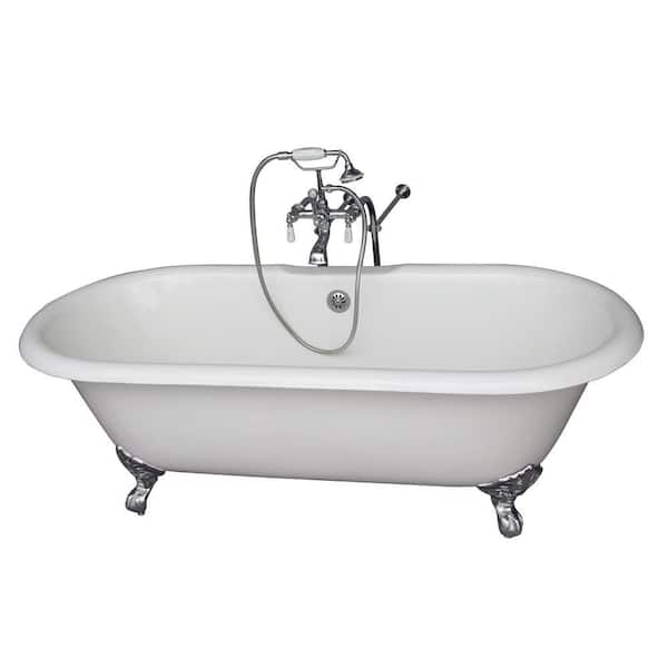 Barclay Products 5.6 ft. Cast Iron Imperial Feet Double Roll Top Tub in White with Polished Chrome Accessories