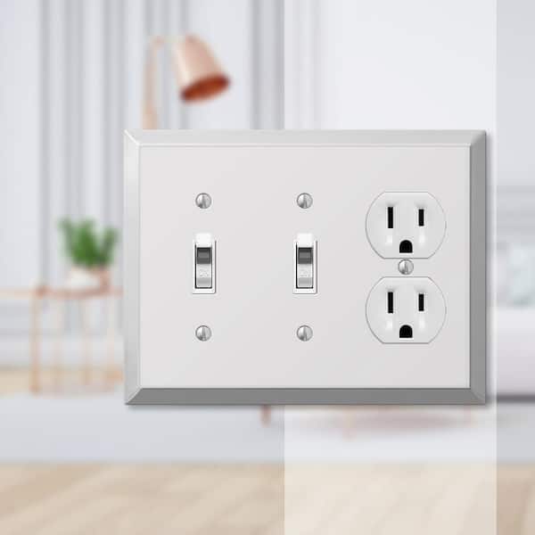 Metallic 3 Gang 2-Toggle and 1-Duplex Steel Wall Plate - Polished Chrome