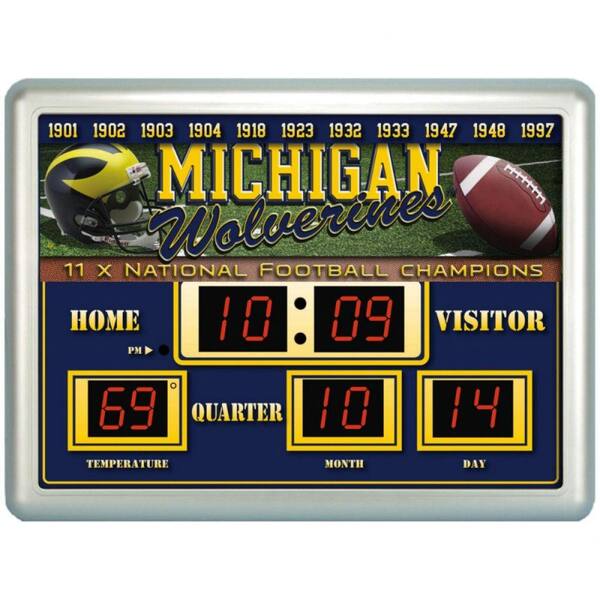 Team Sports America University of Michigan 14 in. x 19 in. Scoreboard Clock with Temperature
