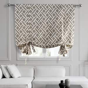 Martinique Taupe Brown Printed Cotton Rod Pocket Room Darkening Tie-Up Window Shade - 46 in. W x 63 in. L (1 Panel)