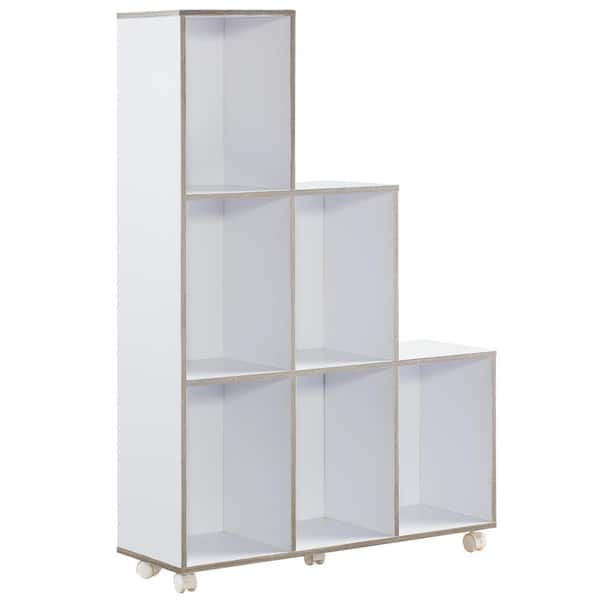 Furniture of America Double Island 34.25 in. White 9-Shelf Standard Bookcase with Caster Wheels