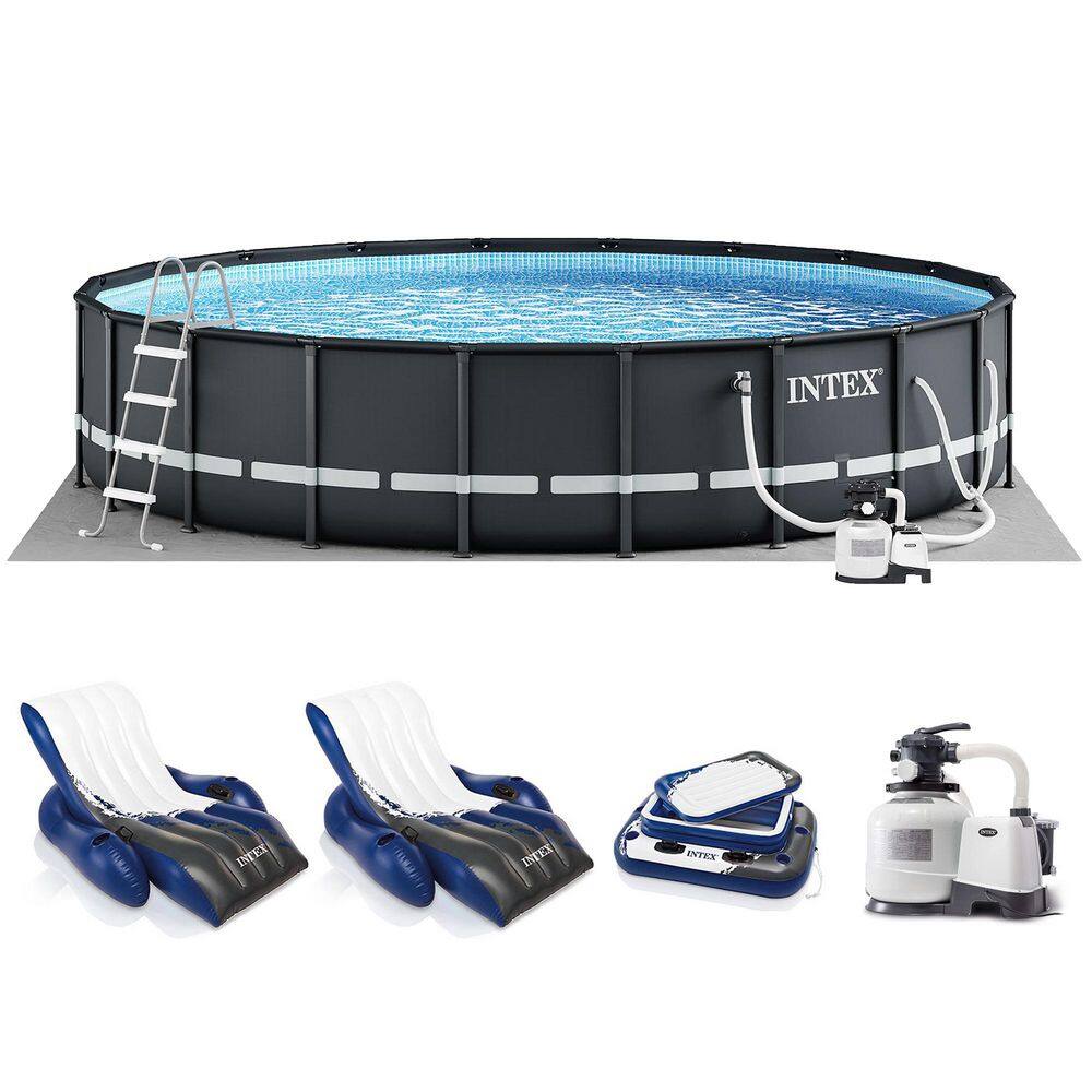 26ft x 52in Above Ground Pool w/ Inflatable Loungers and Floating Cooler