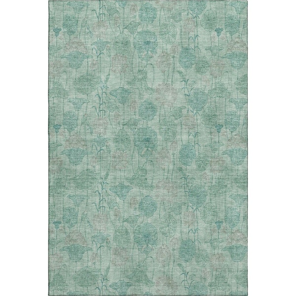 Mayfield Premium Machine Washable Abstract AMF2128 Aqua 8 ft. x 10 ft. Area Rug