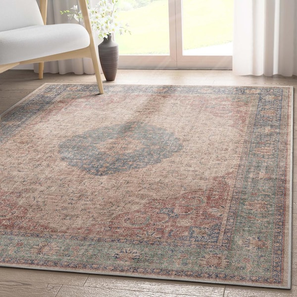 Red Blue 3 ft. 11 in. x 5 ft. 3 in. Flat-Weave Asha Odette Vintage Medallion Oriental Area Rug