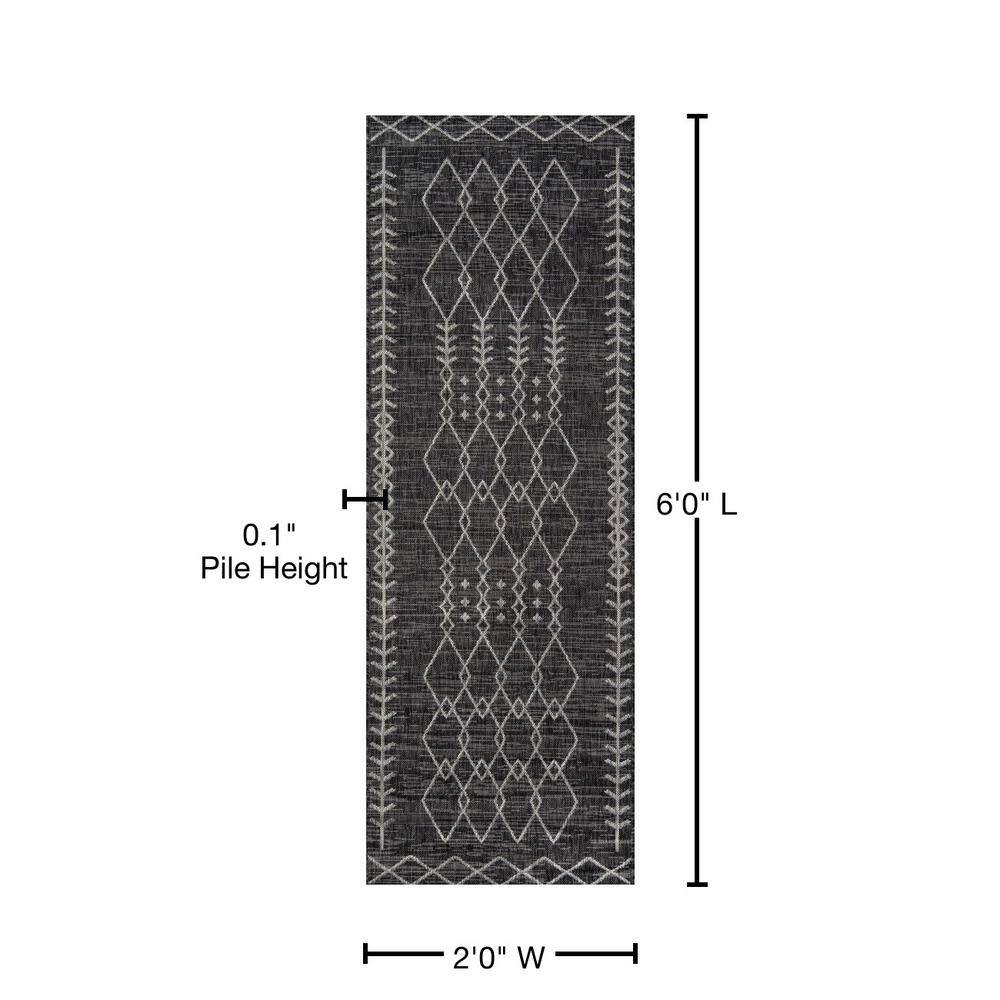 Charcoal Geometric Washable Synthetic Runner Rug 2' x 6'