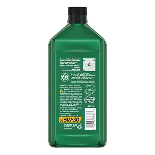 CASTROL GTX High Mileage 5W-30 Synthetic Blend Motor Oil, 1 qt