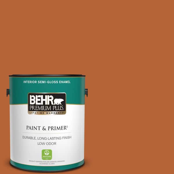 BEHR PREMIUM PLUS 1 gal. #250D-7 Caramelized Orange Semi-Gloss Enamel Low Odor Interior Paint & Primer
