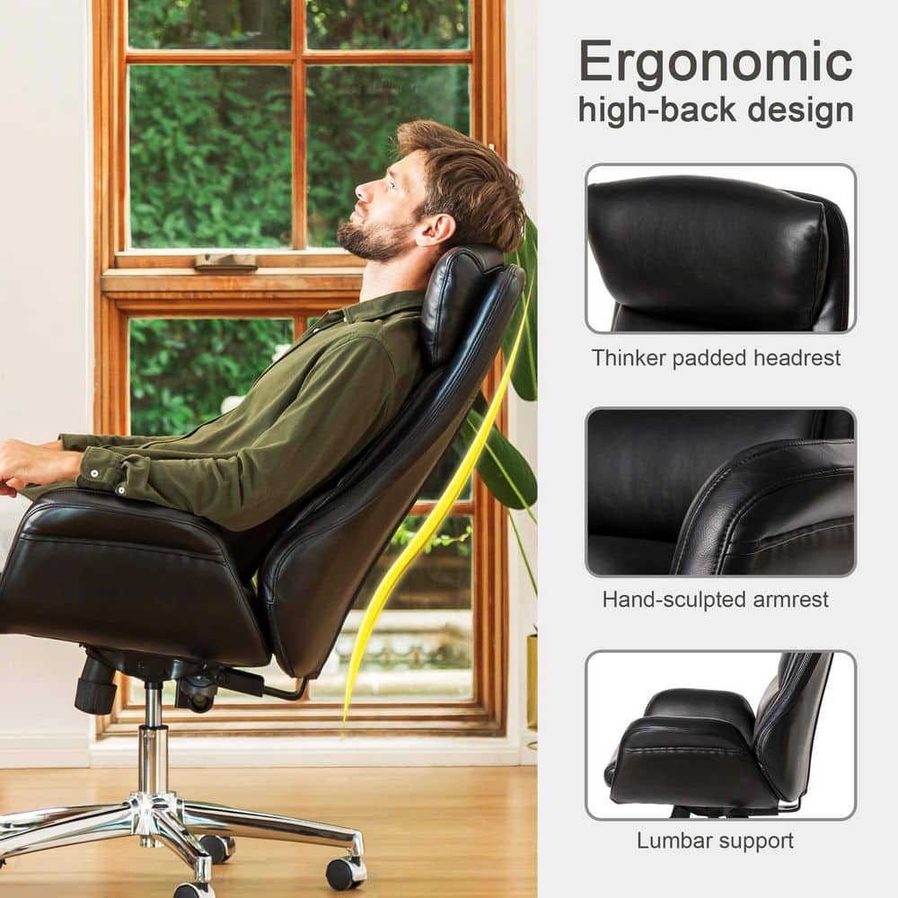 Ergonomic Executive High-Back Swivel Chair in Black Leatherette