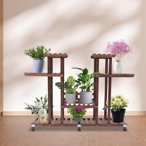 Detachable Plant Pot Stand Wood Flower Pot Tall Stand Round Plant Pot Stand  